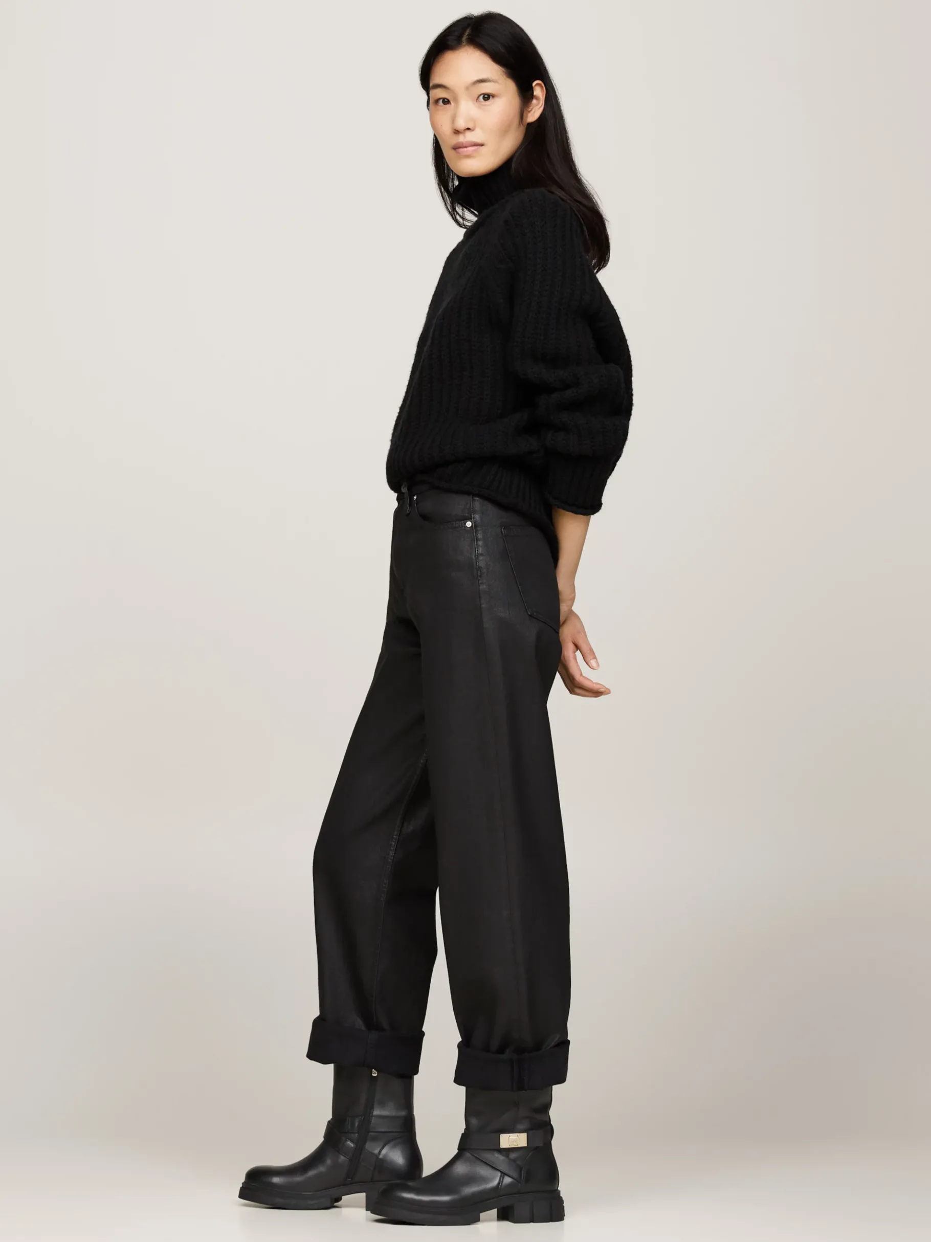 Tommy Hilfiger Biker-Stiefel aus Leder mit klobigem Riemen BLACK Cheap