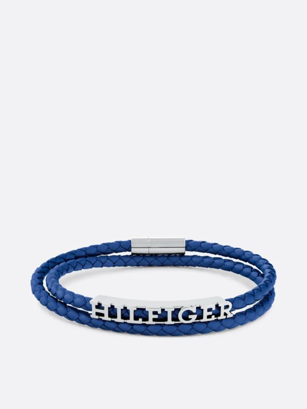 Tommy Hilfiger Blaues Armband aus geflochtenem Leder BLUE Hot