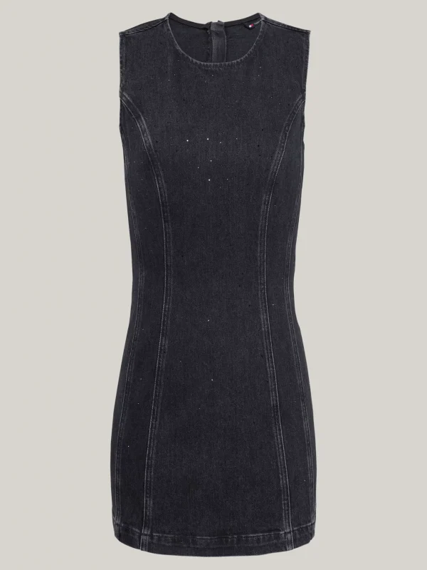 Tommy Hilfiger Bodycon-Minikleid aus Denim mit Glitzer DENIM BLACK Hot