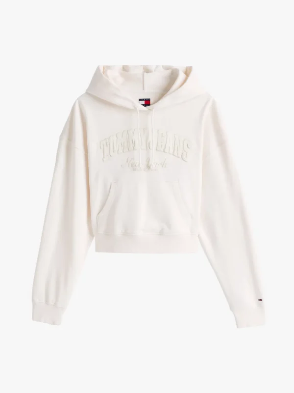 Tommy Hilfiger Boxy Cropped Fit Hoodie in Stückfärbung ANCIENT WHITE Cheap