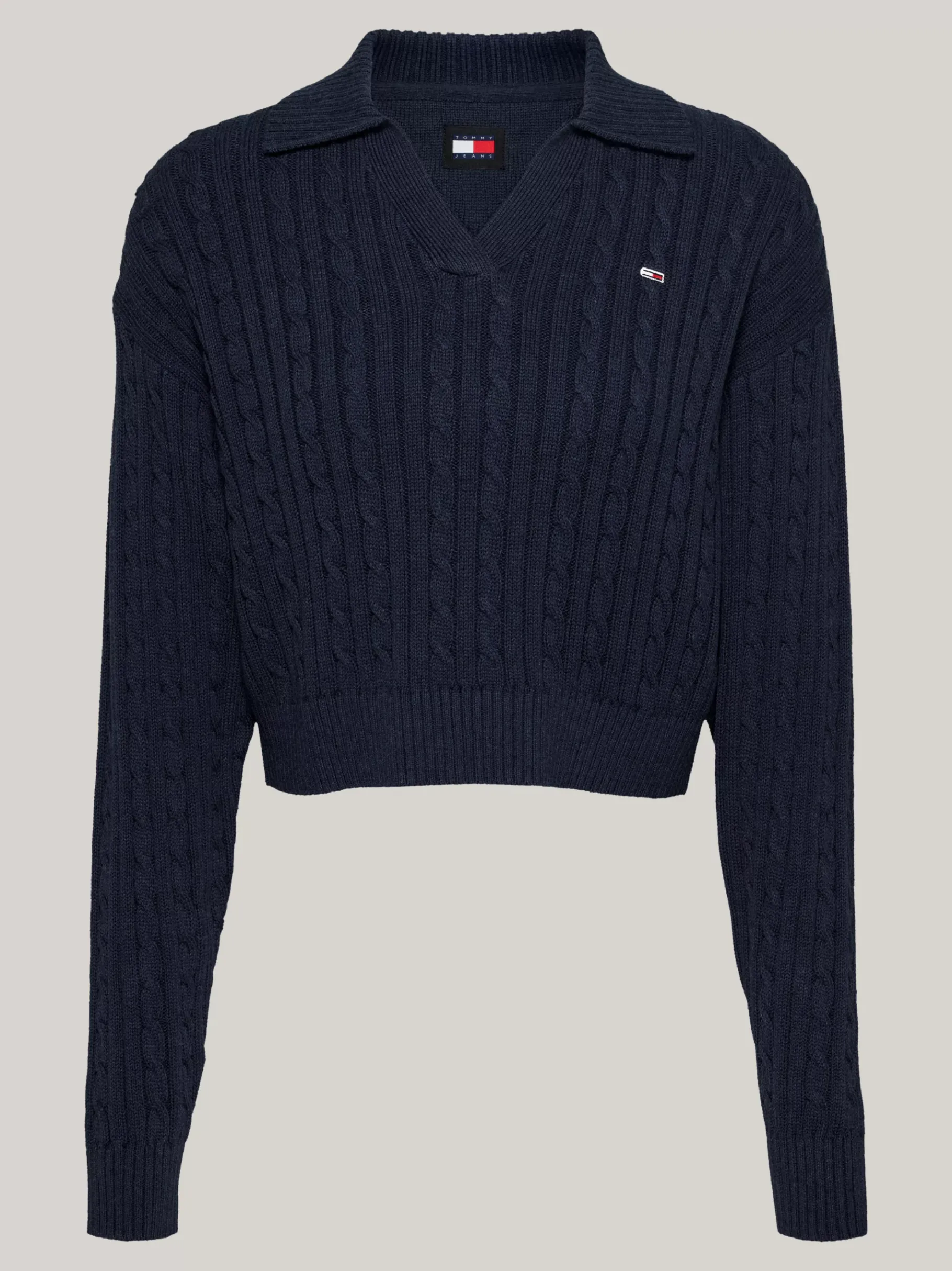 Tommy Hilfiger Boxy Fit Zopfstrick-Pullover mit Rugby-Kragen DARK NIGHT NAVY MELANGE Sale