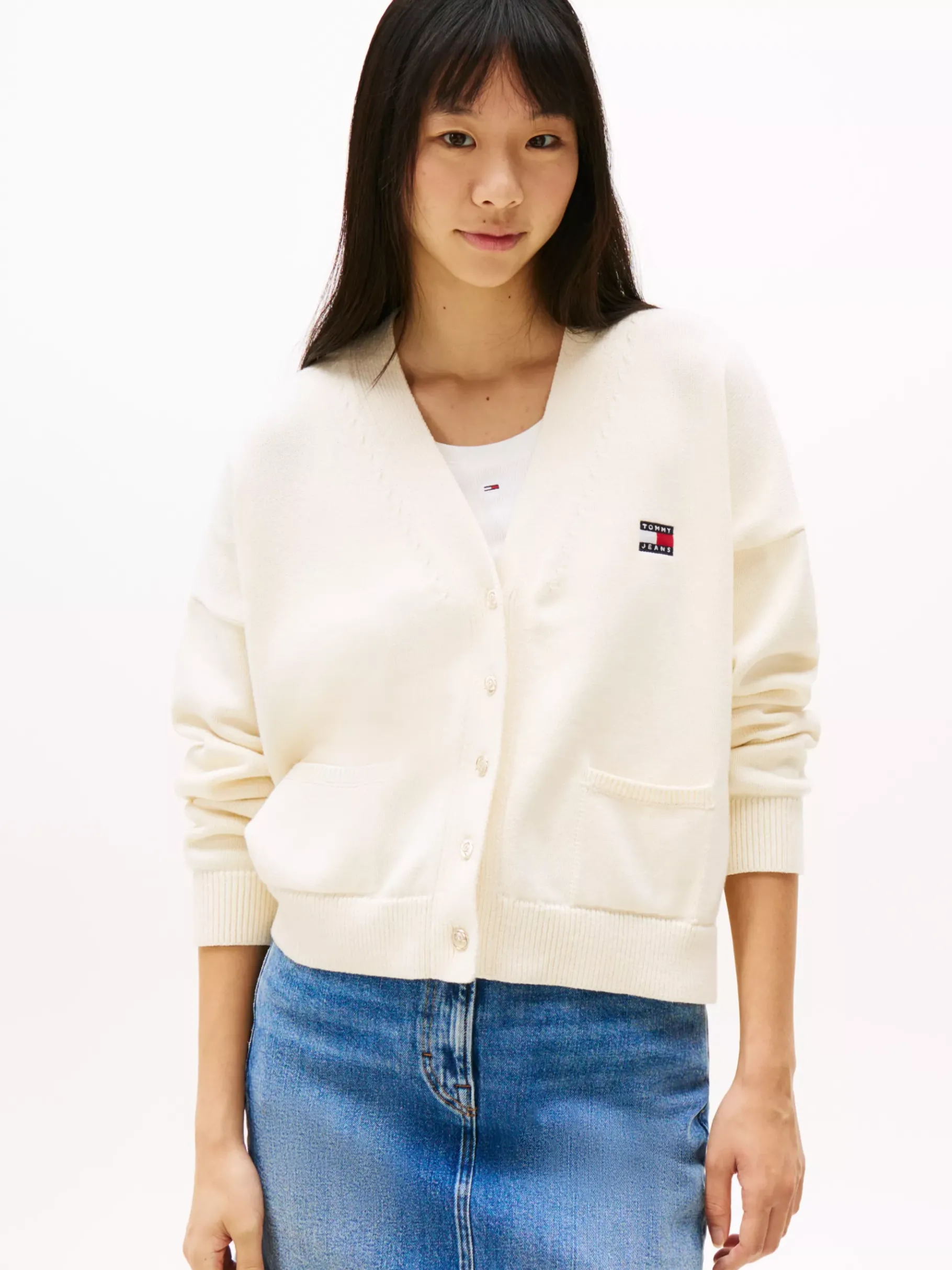 Tommy Hilfiger Cardigan mit Tommy-Badge ANCIENT WHITE Outlet