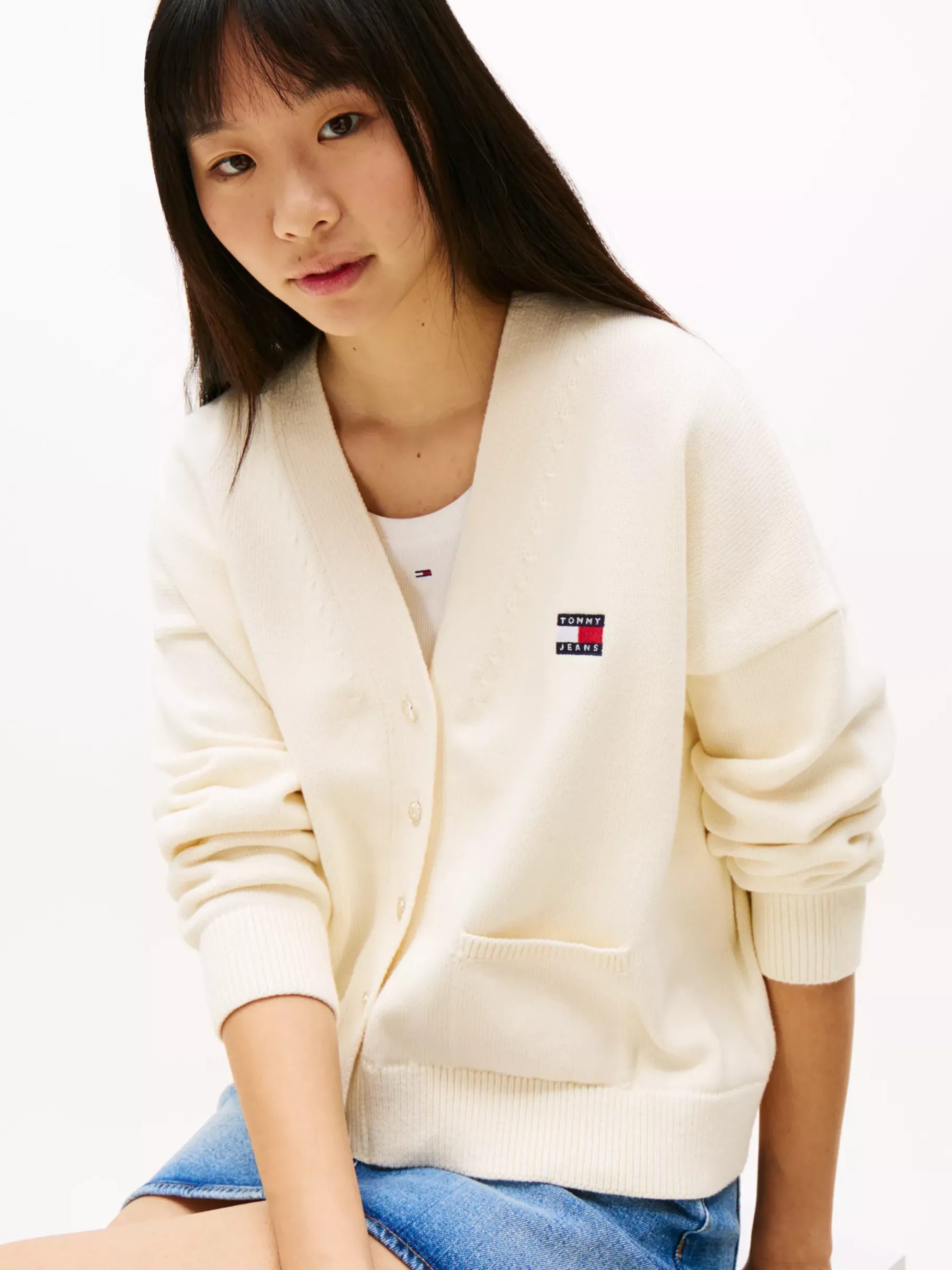 Tommy Hilfiger Cardigan mit Tommy-Badge ANCIENT WHITE Outlet