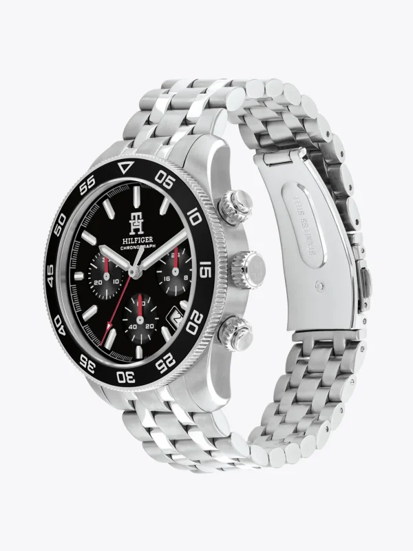 Tommy Hilfiger Chronograf mit schwarzem Zifferblatt SILVER Clearance