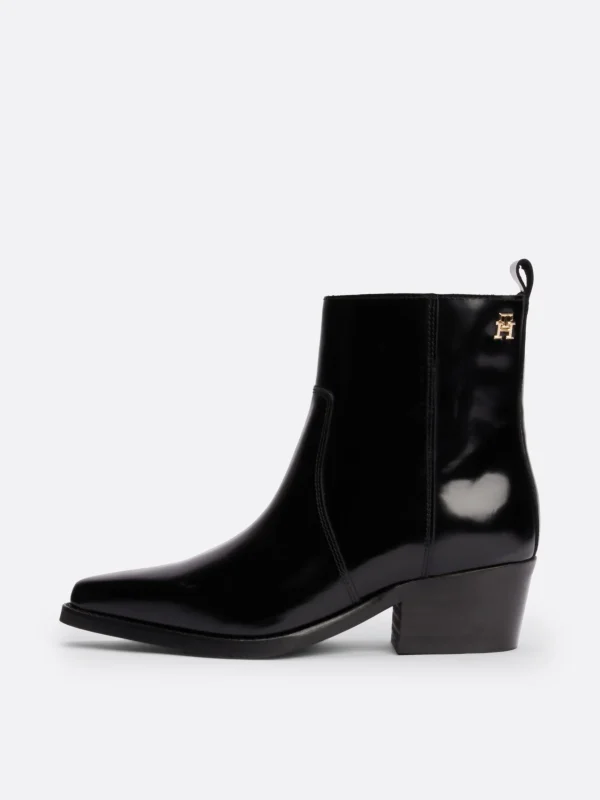 Tommy Hilfiger Cowboy-Stiefelette aus Leder BLACK Discount
