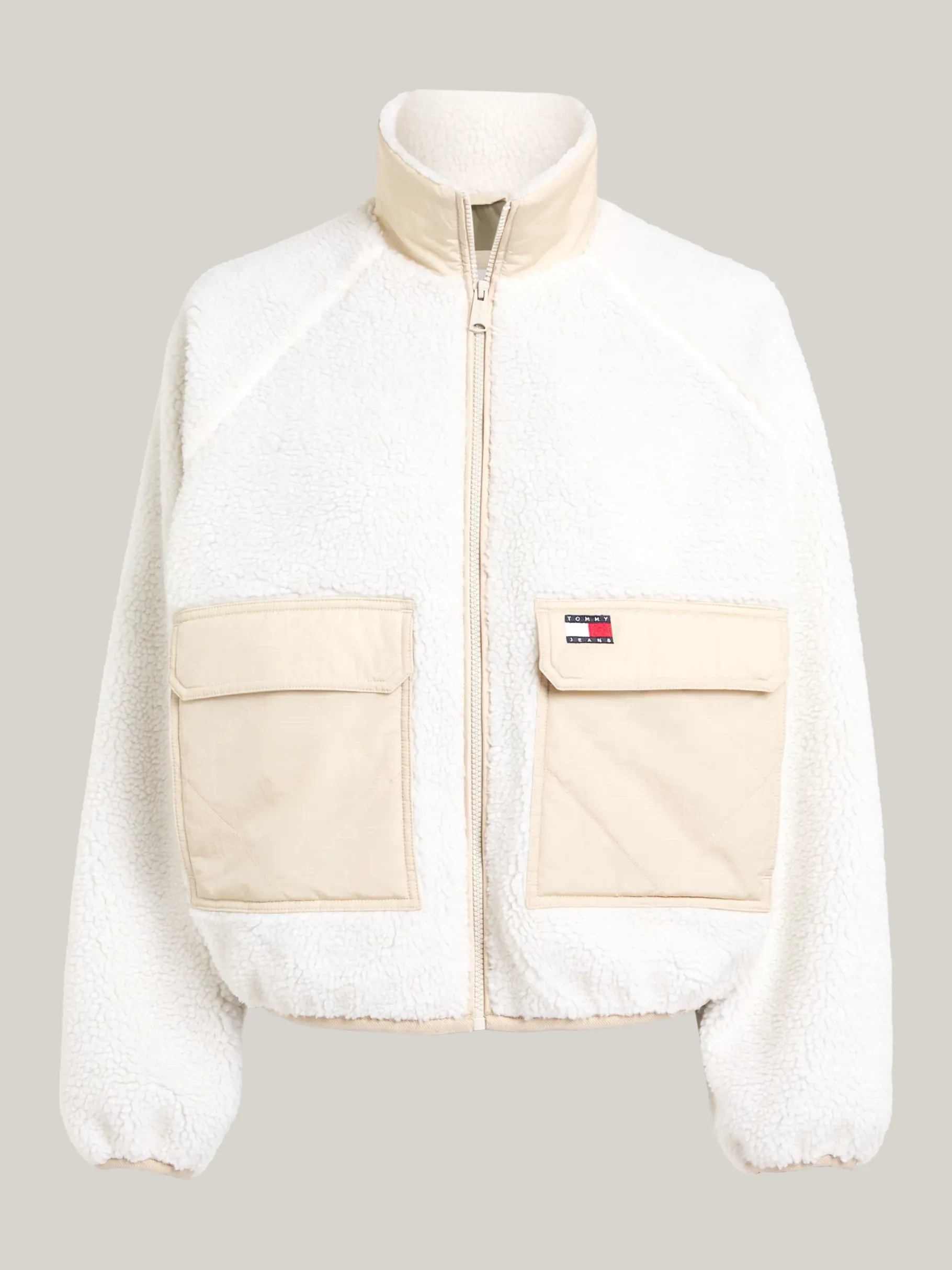 Tommy Hilfiger Cropped Fit Bomberjacke aus Teddy-Fleece ANCIENT WHITE Online