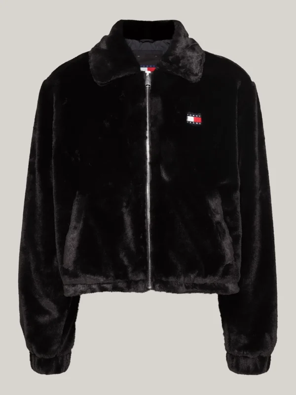 Tommy Hilfiger Cropped Fit Jacke aus Kunstpelz BLACK Cheap