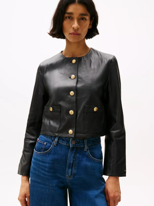 Tommy Hilfiger Cropped Fit Lederjacke BLACK Shop