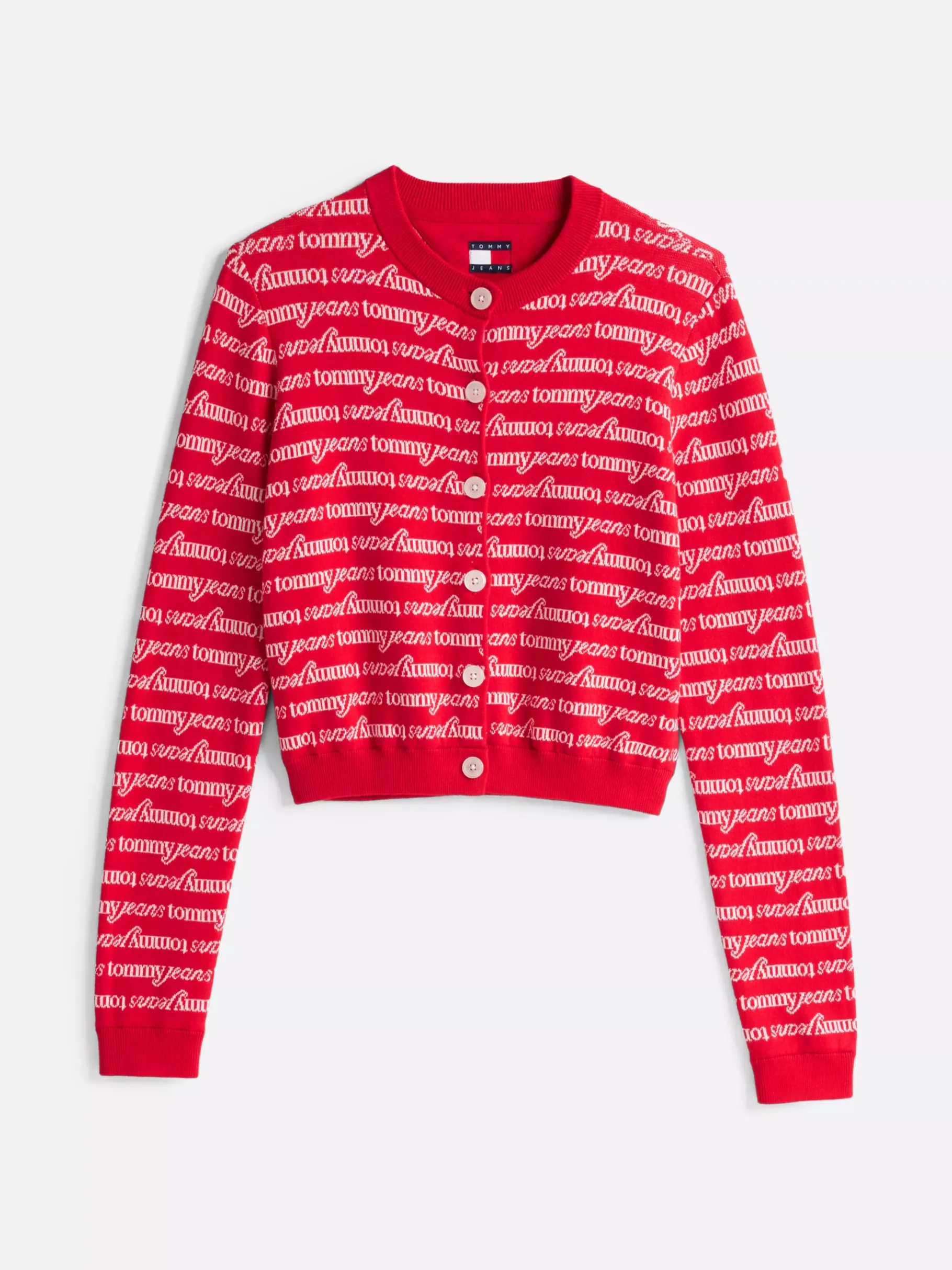 Tommy Hilfiger Cropped Slim Fit Cardigan mit Logomuster RED HYBRID LOGO AOP Store