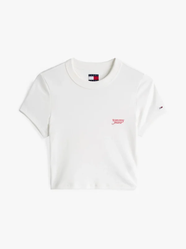 Tommy Hilfiger Cropped Slim Fit T-Shirt mit Logo ECRU Cheap