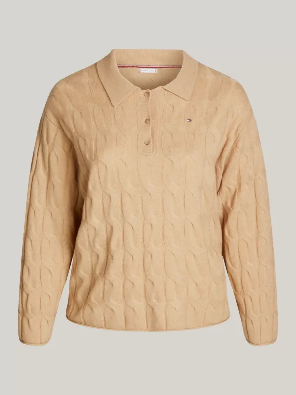 Tommy Hilfiger Curve Relaxed Fit Wollpullover mit Polokragen CLASSIC KHAKI Sale