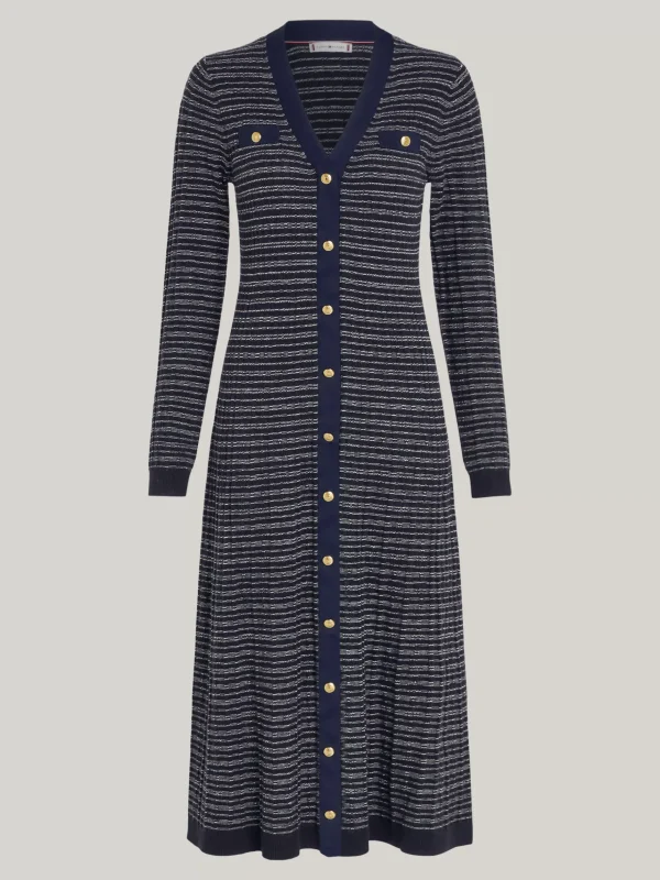 Tommy Hilfiger Curve Slim Fit Strickkleid in Maxi-Länge NAVY/ IVORY TEXTURE STP Store