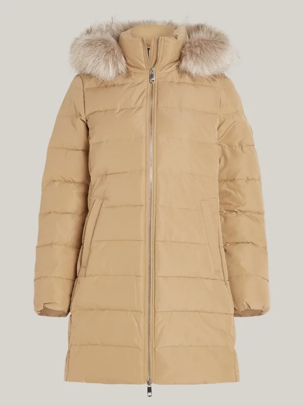 Tommy Hilfiger Daunenmantel mit Kapuze und Kunstpelz-Besatz CLASSIC KHAKI New