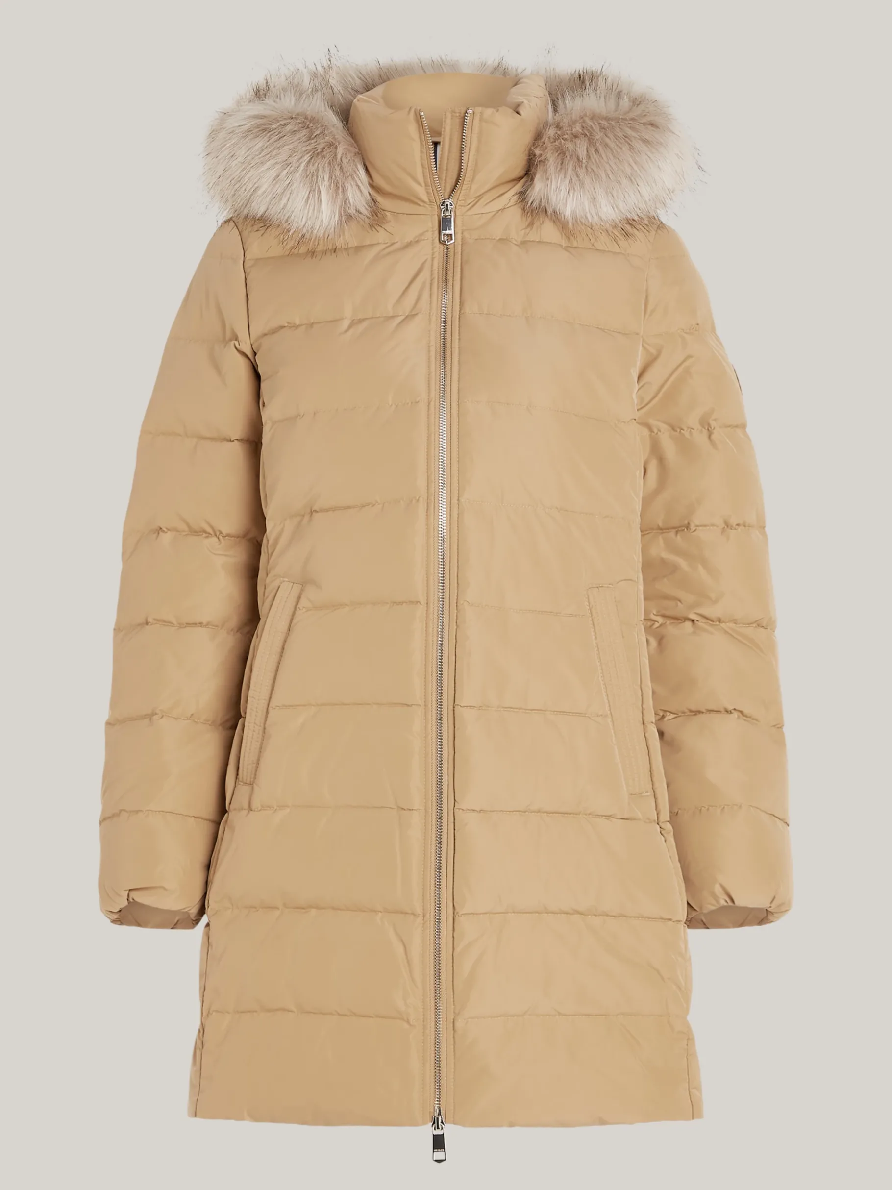 Tommy Hilfiger Daunenmantel mit Kapuze und Kunstpelz-Besatz CLASSIC KHAKI New