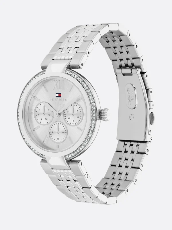 Tommy Hilfiger Edelstahluhr mit kristallverzierter Lünette SILVER Best Sale