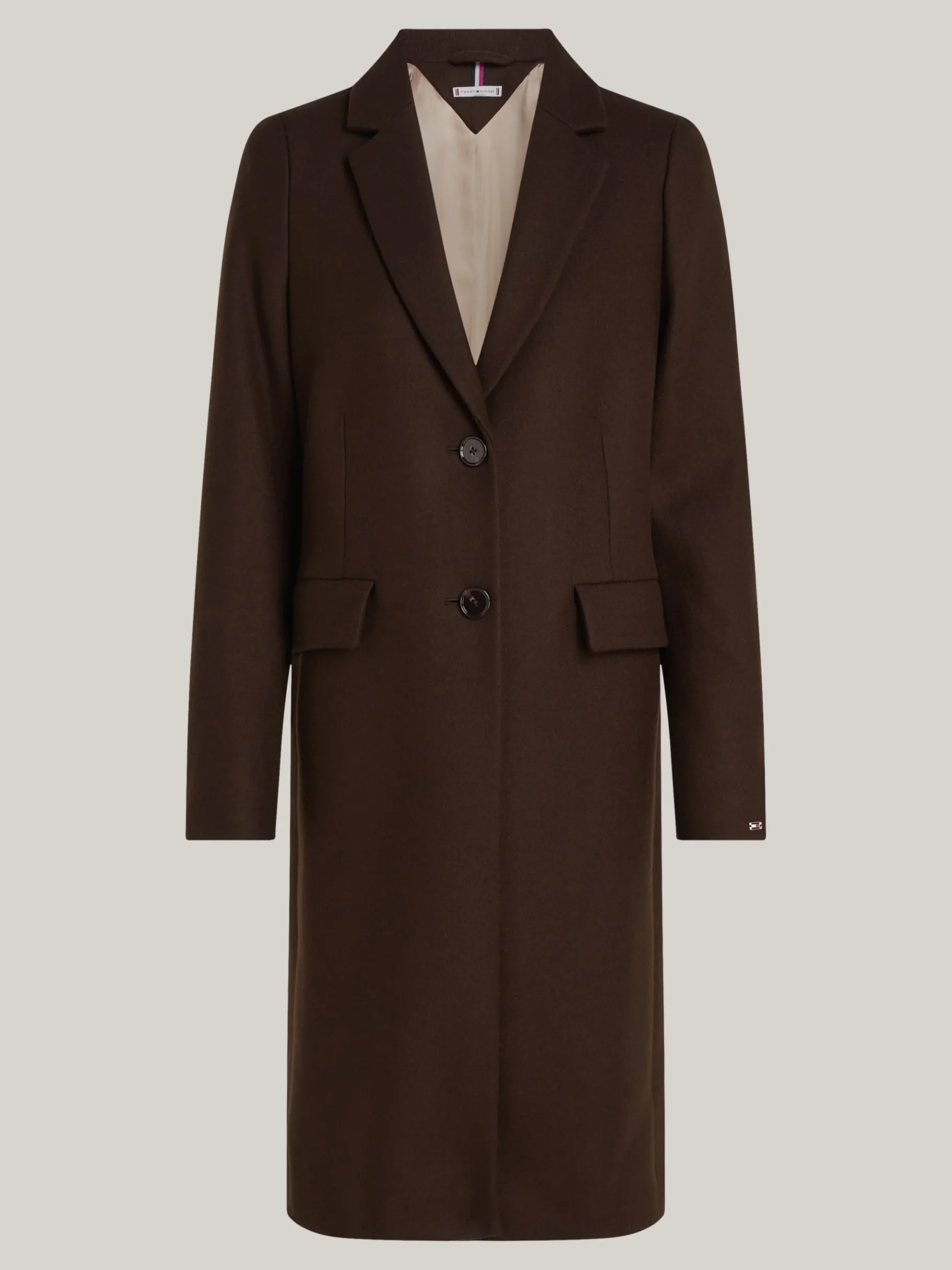 Tommy Hilfiger Einreihiger Mantel mit Kaschmir DARK COFFEE Best Sale