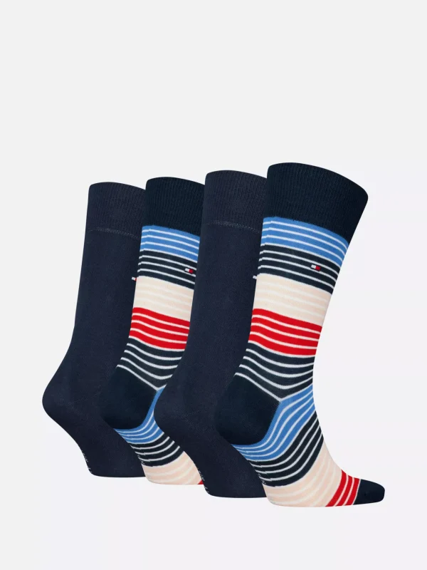 Tommy Hilfiger 4er-Pack bunt gestreifte Socken NAVY / BLUE Sale