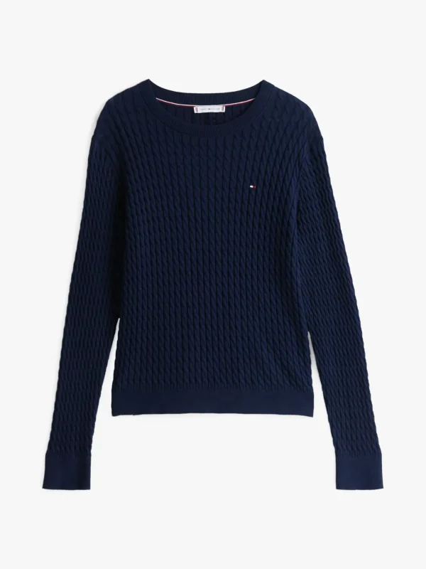 Tommy Hilfiger Fein gestrickter Zopfstrick-Pullover DARK NIGHT NAVY Discount