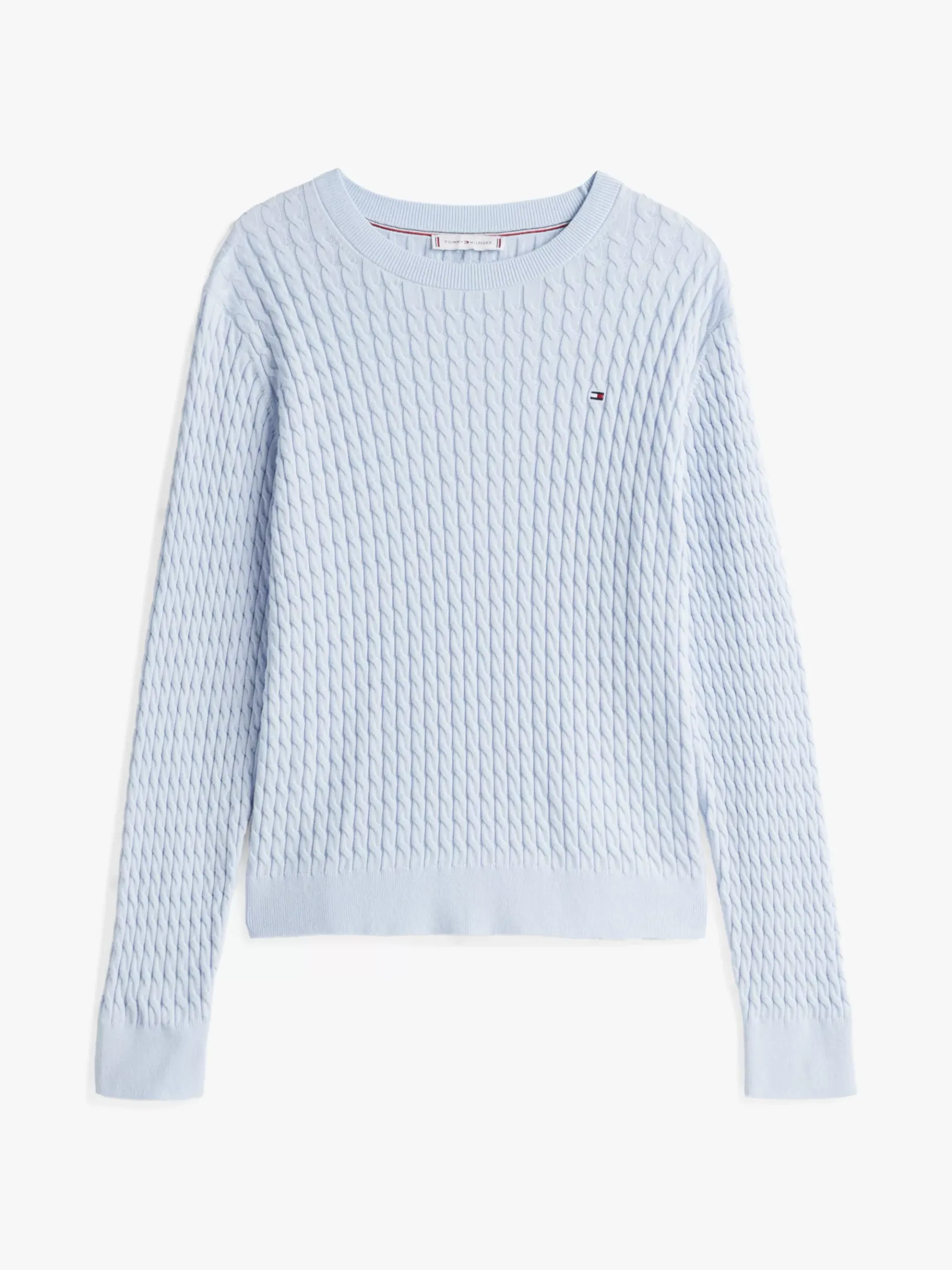 Tommy Hilfiger Fein gestrickter Zopfstrick-Pullover BREEZY BLUE New