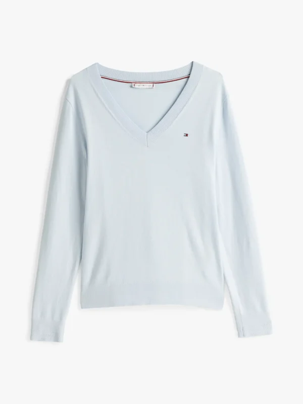 Tommy Hilfiger Feinstrickpullover mit U-Boot-Ausschnitt BREEZY BLUE/IVORY PETAL STP Outlet