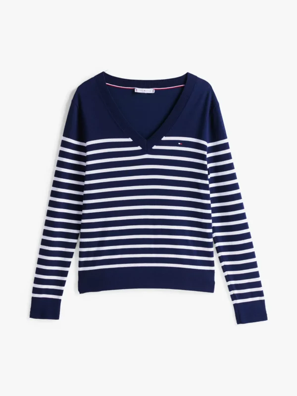 Tommy Hilfiger Feinstrickpullover mit V-Ausschnitt DARK NIGHT NAVY/IVORY PETAL STP Fashion