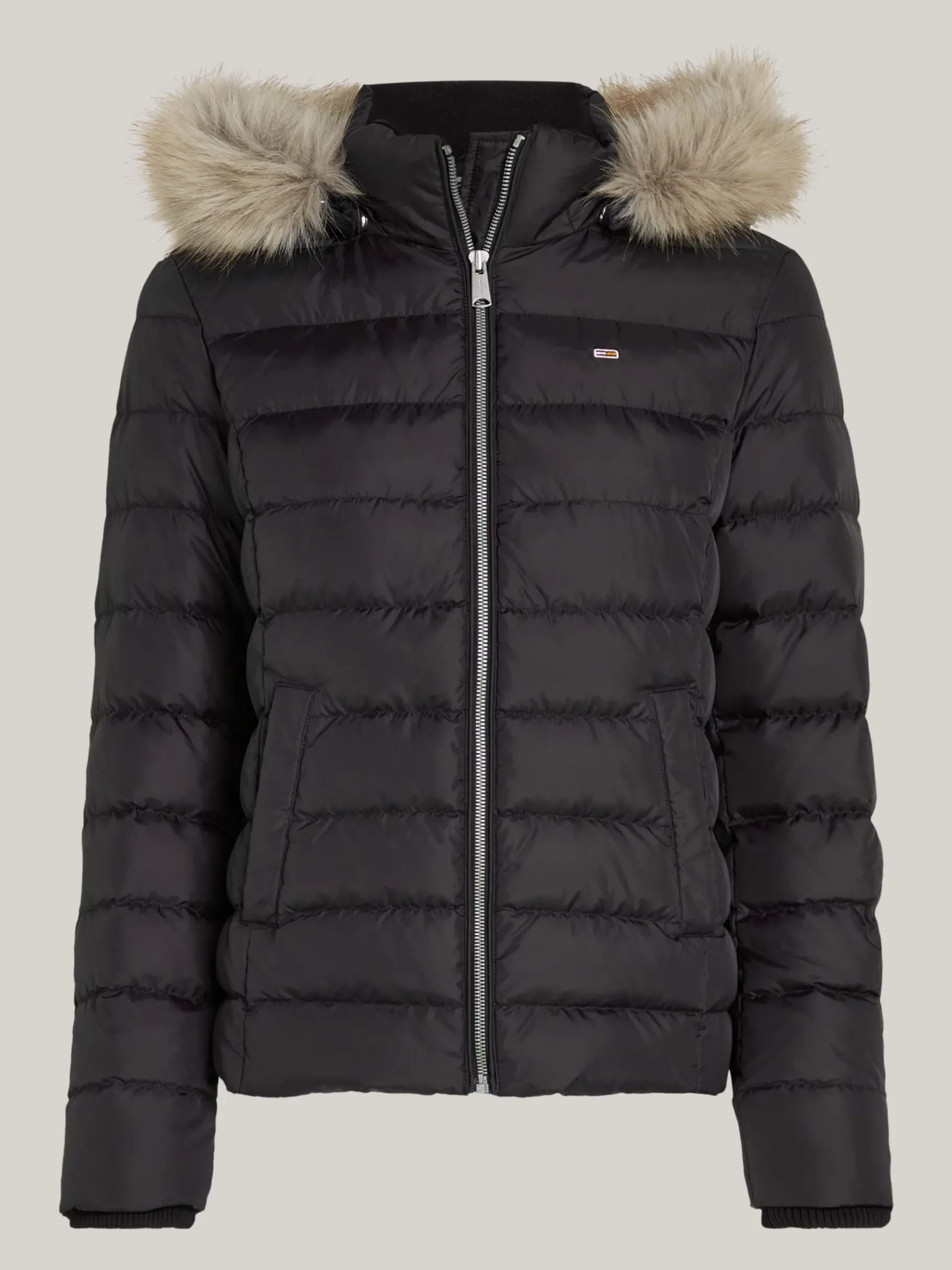 Tommy Hilfiger Figurbetonte Daunenjacke mit Kunstpelz an Kapuze BLACK Store