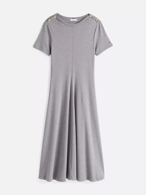 Tommy Hilfiger Fit-and-Flare-Kleid in Midi-Länge MID GREY HEATHER Discount