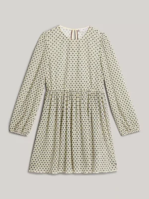 Tommy Hilfiger Fit-and-Flare-Langarm-Kleid mit Foulard-Print LEMON ZEST ALLOVER PRINT Flash Sale