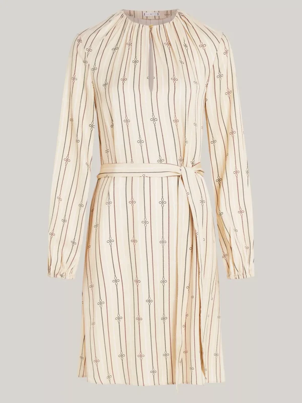 Tommy Hilfiger Gerafftes Fit-and-Flare-Minikleid MULTI ROPE KNOT STP/ COUNTRY IVORY Clearance