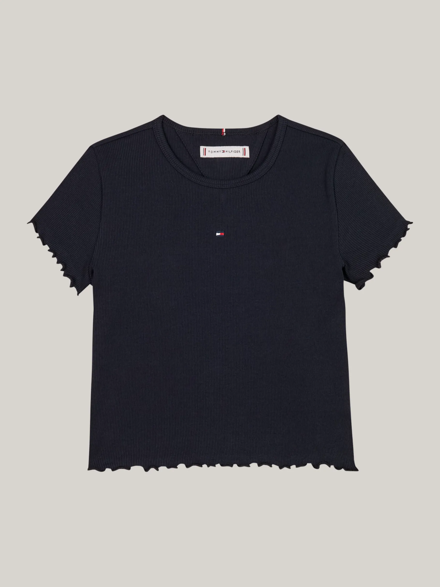 Tommy Hilfiger Geripptes Extra Slim Fit T-Shirt mit Rüschen DESERT SKY Sale