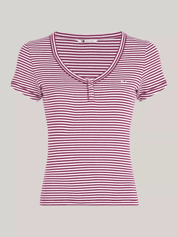 Tommy Hilfiger Geripptes Henley T-Shirt mit Streifen VALLEY GRAPE / MULTI Hot