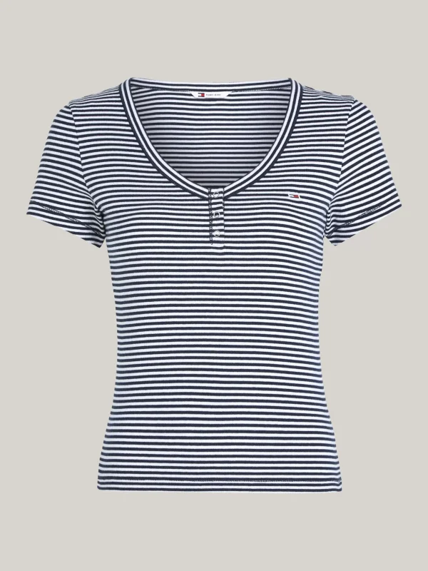Tommy Hilfiger Geripptes Henley T-Shirt mit Streifen DARK NIGHT NAVY / MULTI Outlet