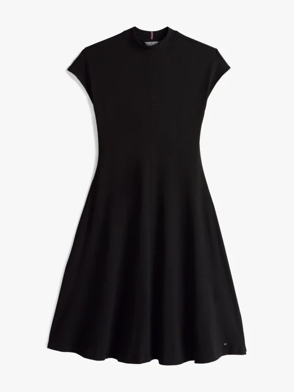 Tommy Hilfiger Geripptes Midi-Kleid mit Mock-Rollkragen BLACK Online