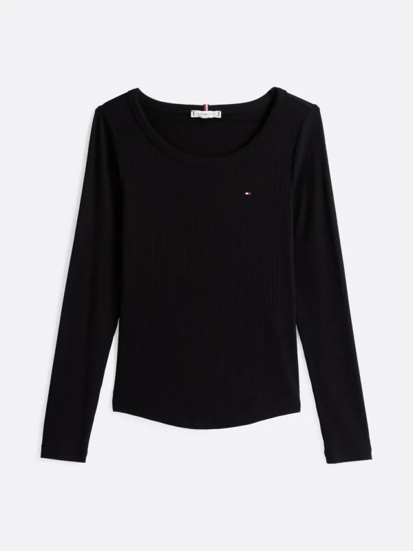 Tommy Hilfiger Geripptes Slim Fit Langarmshirt BLACK Cheap