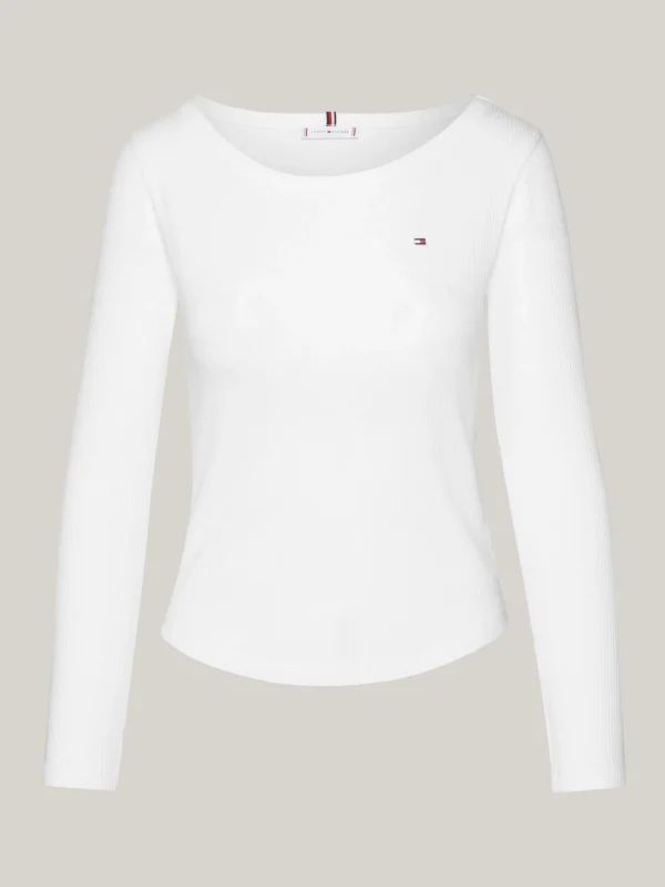 Tommy Hilfiger Geripptes Slim Fit Langarmshirt ECRU Store