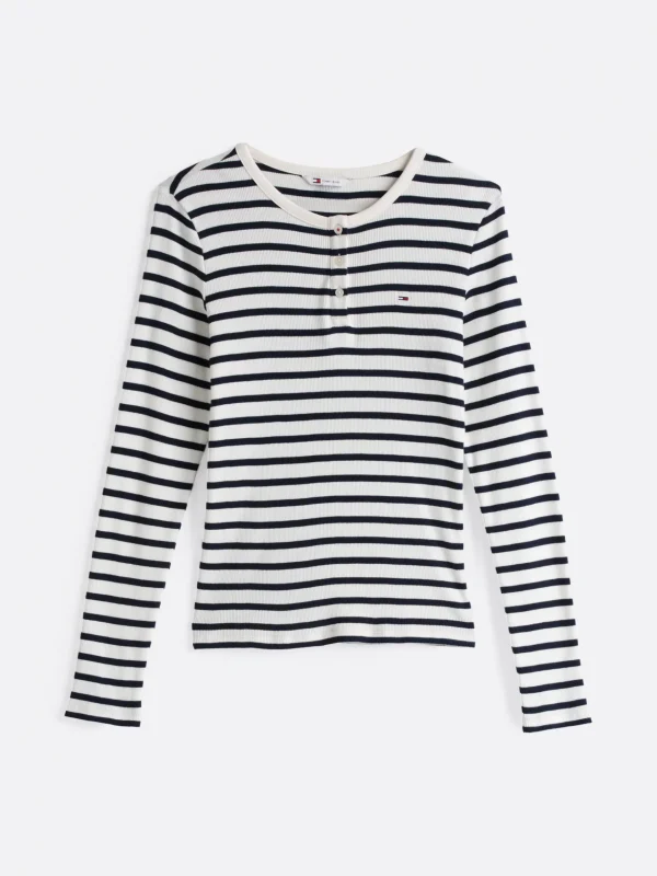 Tommy Hilfiger Geripptes Slim Fit Langarmshirt NAVY/WHITE STRIPE Clearance