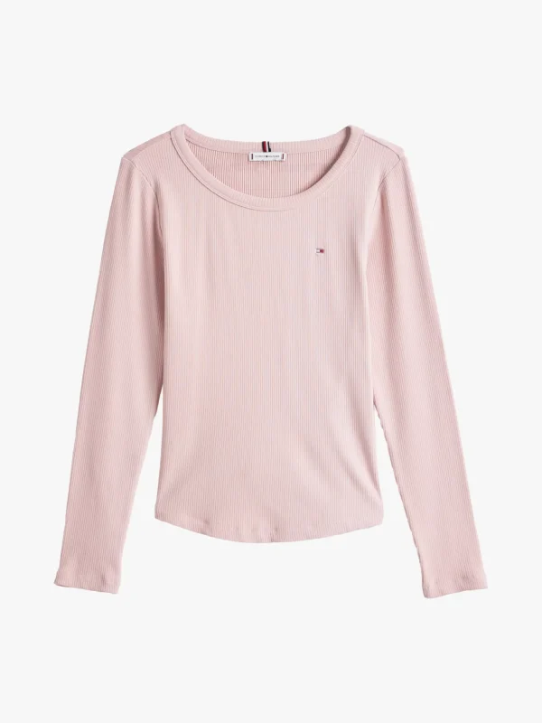 Tommy Hilfiger Geripptes Slim Fit Langarmshirt FOGGY PINK New