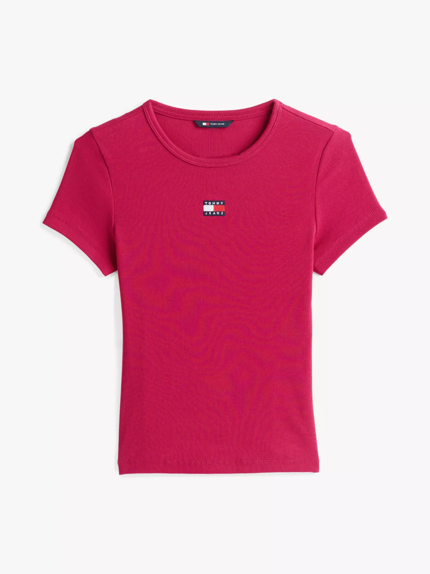 Tommy Hilfiger Geripptes Slim Fit T-Shirt mit Badge BRILLIANT BERRY Best Sale