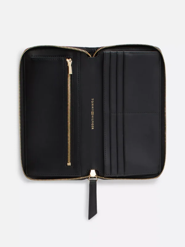 Tommy Hilfiger Gesteppte Reißverschluss-Brieftasche aus Leder BLACK Flash Sale