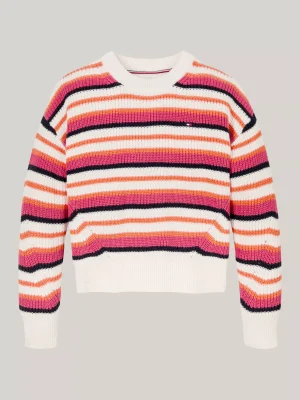 Tommy Hilfiger Gestreifter Relaxed Fit Rundhalspullover ANCIENT WHITE STRIPE MULTICOLOR Best Sale