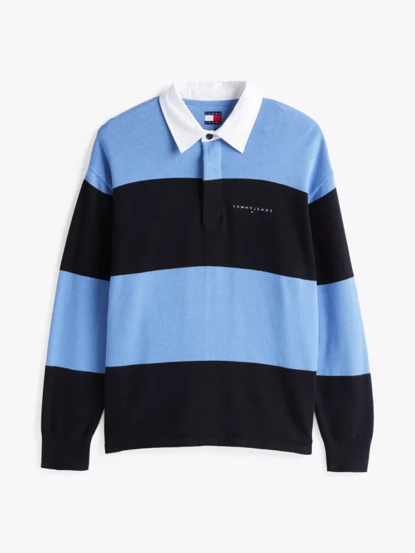 Tommy Hilfiger Gestreifter Relaxed Fit Rugby-Pullover BLACK / COLORADO BLUE STRIPE Online