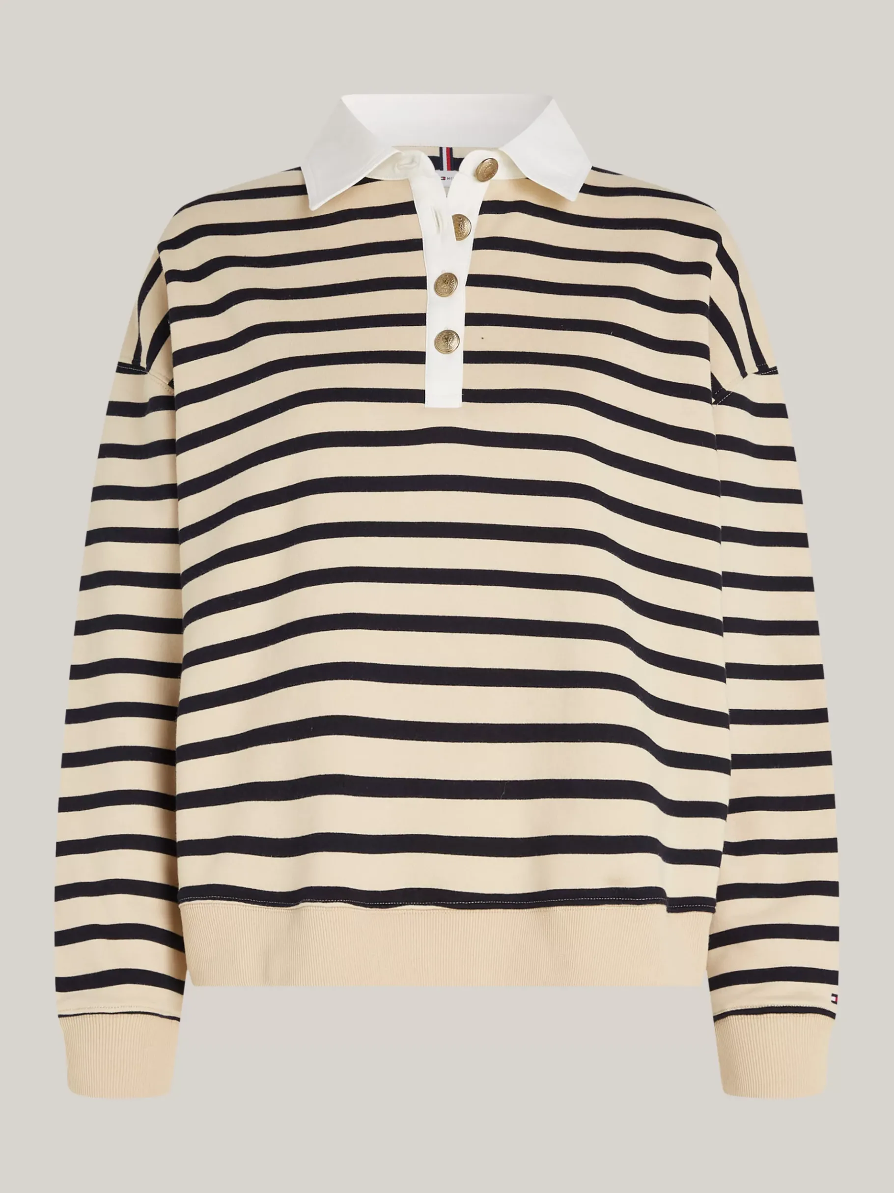 Tommy Hilfiger Gestreiftes Polo-Sweatshirt mit Knöpfen BRETON STP COUNTRY IVORY/DESERT SKY Cheap