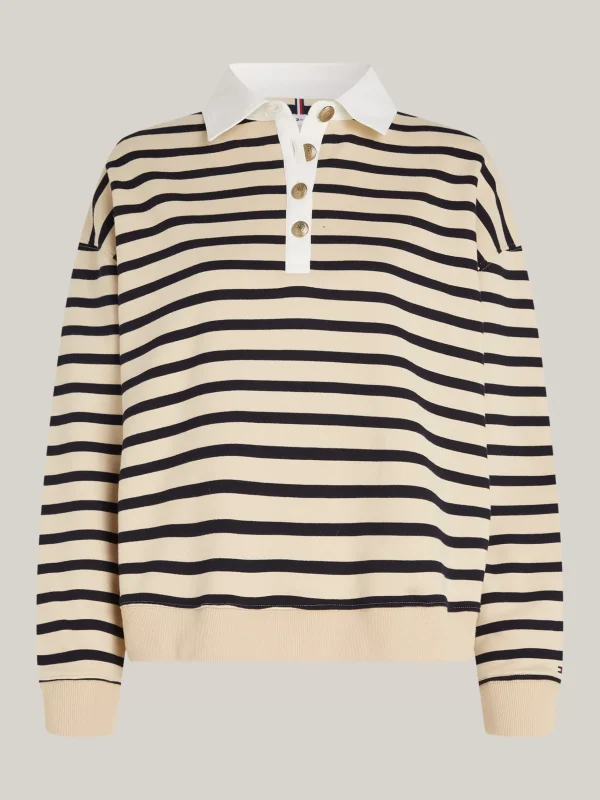 Tommy Hilfiger Gestreiftes Polo-Sweatshirt mit Knöpfen BRETON STP COUNTRY IVORY/DESERT SKY Cheap