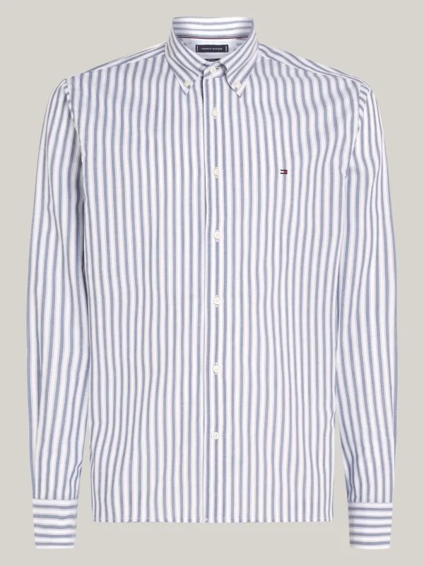 Tommy Hilfiger Gestreiftes Regular Fit Popeline-Hemd AEGEAN SEA / OPTIC WHITE Best Sale