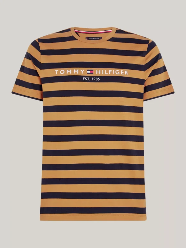 Tommy Hilfiger Gestreiftes Slim Fit T-Shirt mit Logo COUNTRY BROWN/DESERT SKY Best