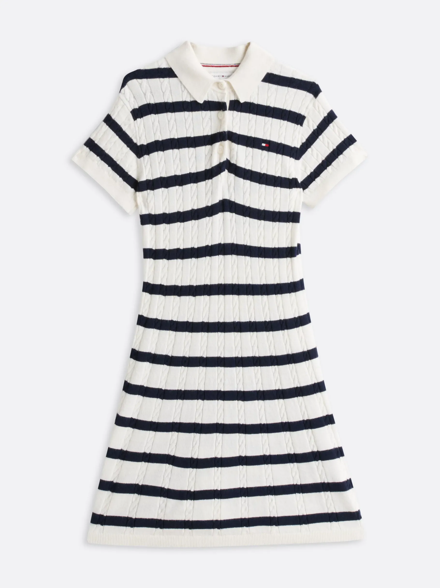 Tommy Hilfiger Gestreiftes Strickkleid mit Zopfmuster IVORY PETAL NAVY STRIPES Clearance