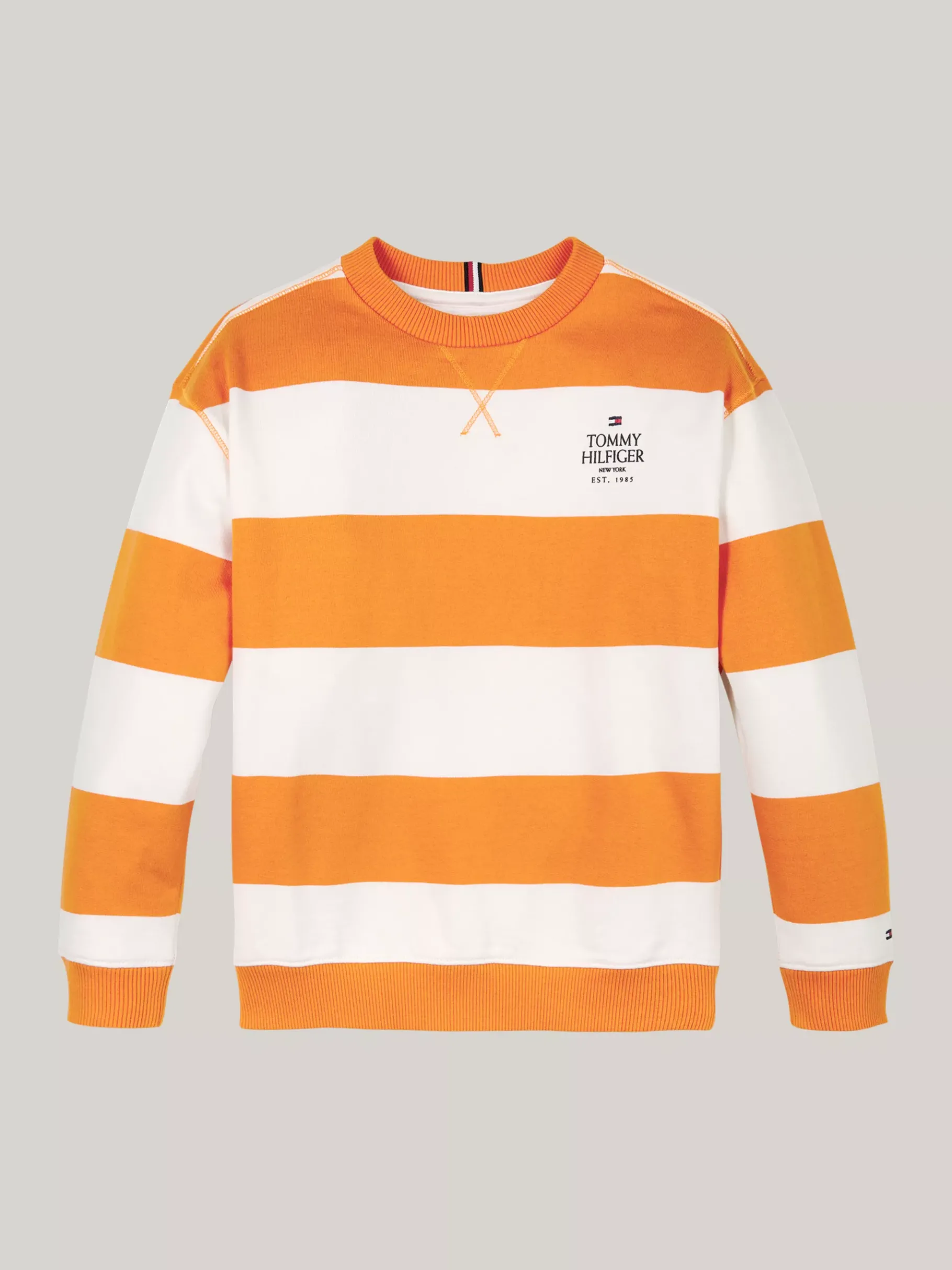 Tommy Hilfiger Gestreiftes Sweatshirt mit Rundhalsausschnitt ORANGE THUNDER / WHITE Cheap