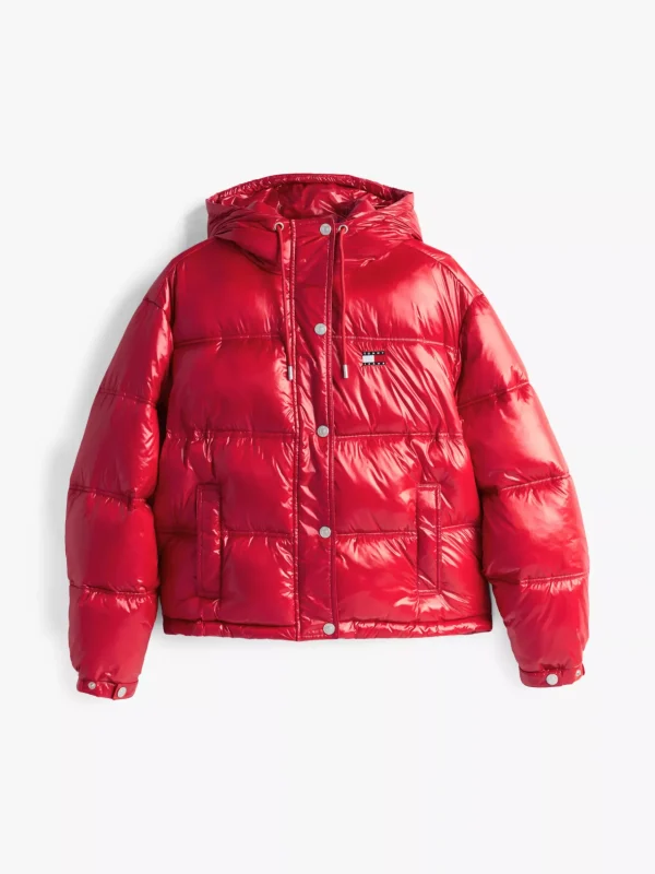 Tommy Hilfiger Glänzende Puffer-Jacke mit Kapuze RED HOT Discount