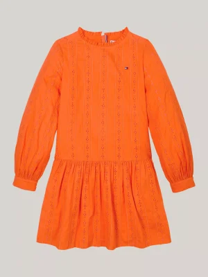 Tommy Hilfiger Hilfiger Monotype Kleid mit Lochstickerei ORANGE THUNDER Flash Sale