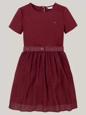 Tommy Hilfiger Hilfiger Monotype Kleid mit Tüll und Gürtel DEEP ROUGE Cheap